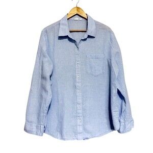 Gap Women's Blue linen-blend button down shirt Size XL Beach Coastal Resort